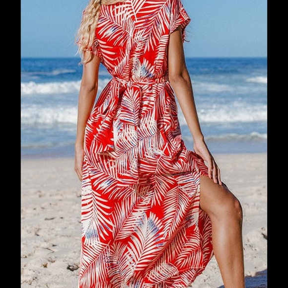 Cupshe Tropical Red and White Maxi Dress - Picture 2 of 11